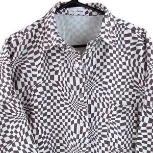 Love + Harmony Womens Optical Illusion Print Denim Oversized Shirt Size M